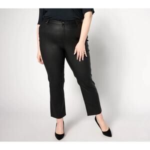 Susan Graver Womens Coated Straight Leg Jeans Size 14 Petite Black Ankle Stretch